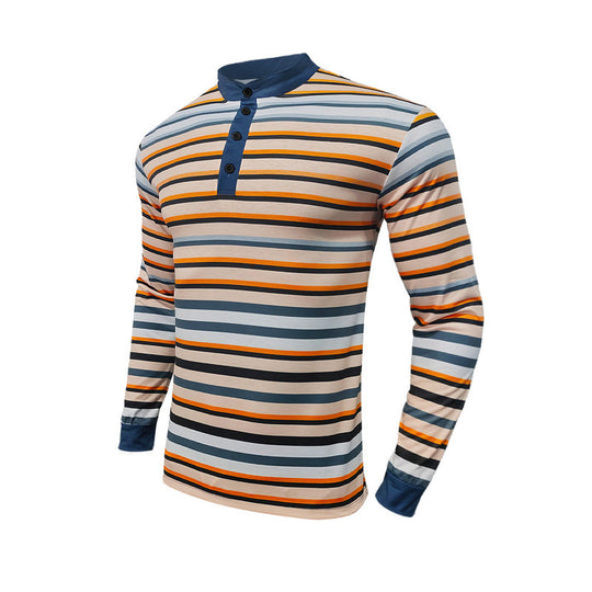 Herren Langarm-Henley-Shirt mit sportlichem Streifenmuster und modernem Kragen R&B