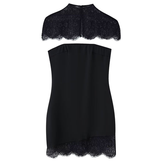 Damen Spitzen-Hängerchenkleid mit elegantem Rückenausschnitt und charmantem Saum R&B