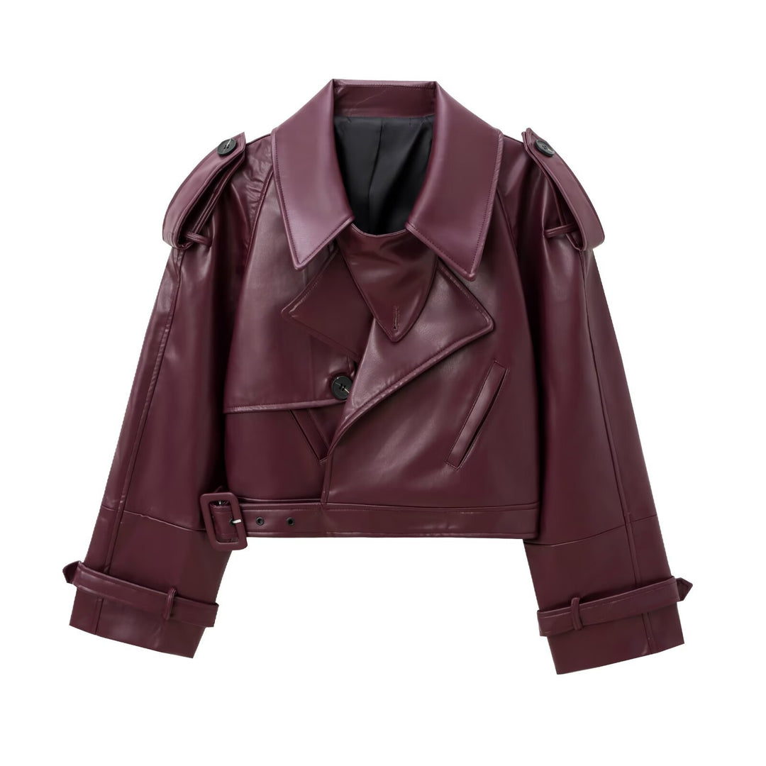 Damen cropped jacke im eleganten Design mit breitem Revers und praktischen Taschen R&B