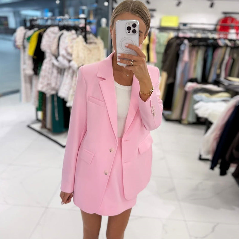 Damen elegantes Blazer-Rock-Kombinationsset R&B