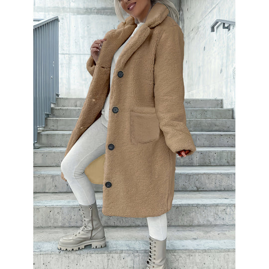 Damen Kuscheliger Fleece-Mantel mit Taschen und Knopfverschluss R&B