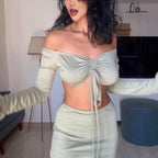 Damen Off-Shoulder Mini-Kleid mit versehentlichen Cut-Outs und Raffung R&B