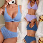 Damen Hochgeschnittener Rib-Bikini mit trägerlosem Oberteil und elastischem Bund R&B