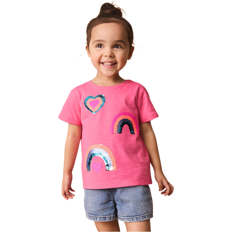 Mädchen T-Shirt mit glitzerndem Regenbogen-Design R&B