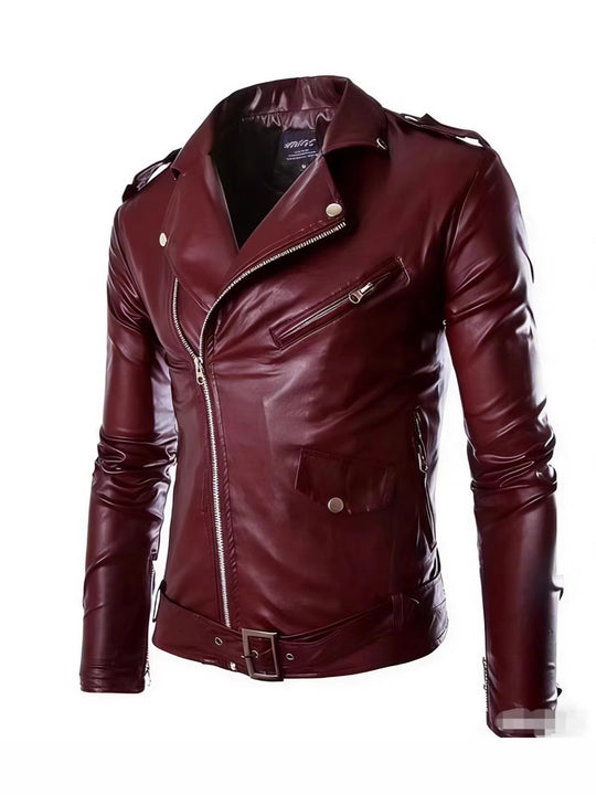 R&B | Herren Echtes Leder Bikerjacke mit Asymmetrischem Reißverschluss
