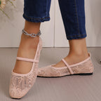 Damen Ballerinas mit filigranem Stickmuster und elastischem Riemen R&B