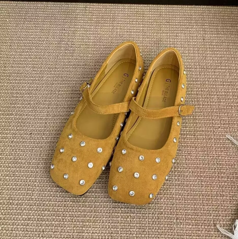 Damen elegante Ballerinas mit modischem Riemchen und glänzenden Strass-Applikationen R&B