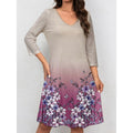 Damen V-Ausschnitt Sommerkleid mit floralem Aquarell-Design und ¾-Ärmeln R&B