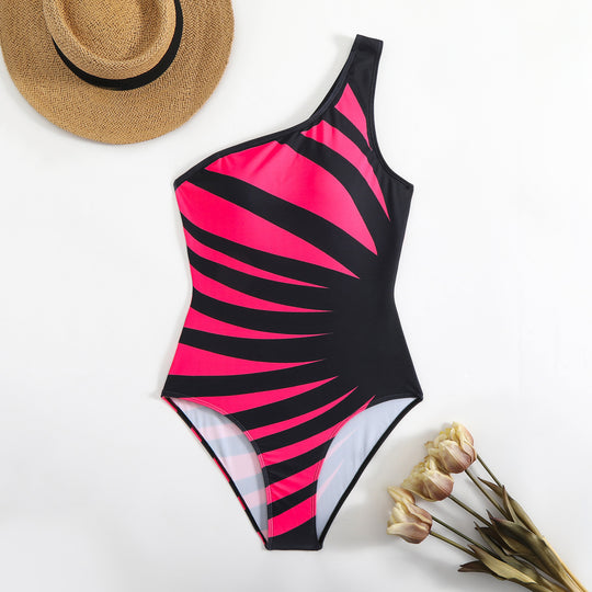 Damen Einteiliger Badeanzug mit asymmetrischem Design und trendigem Grafikmuster R&B