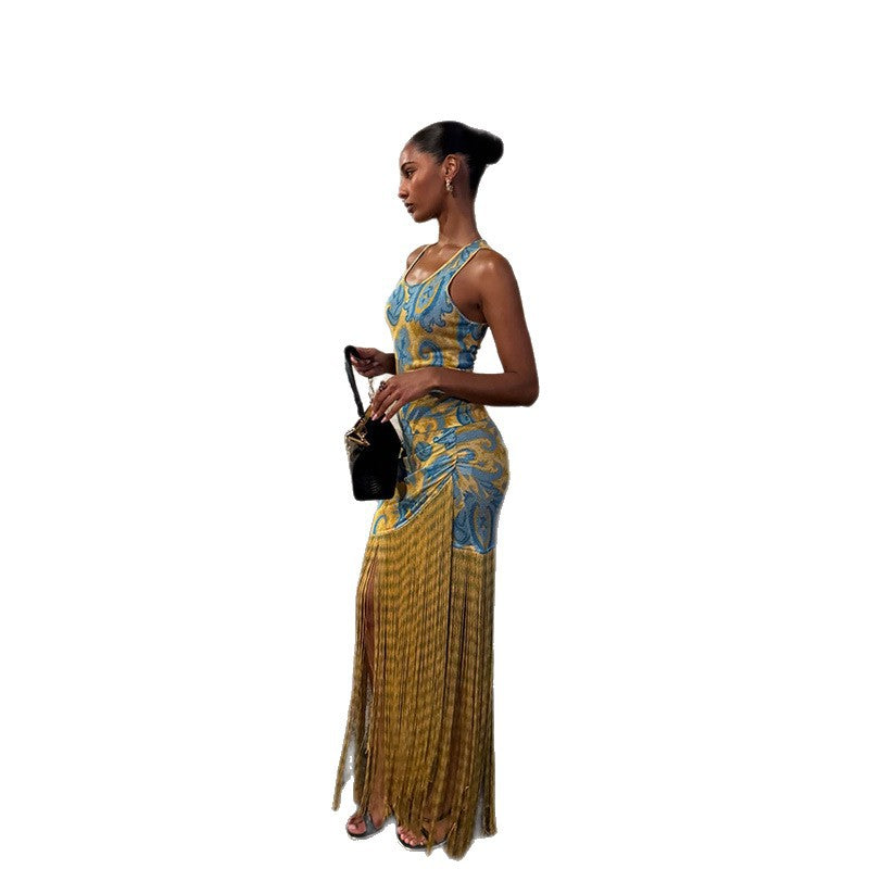 Damen Maxikleid mit Fransen und floralem Design R&B