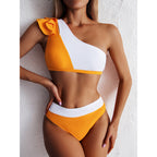 Damen Hochgeschnittener One-Shoulder Bikini mit verspieltem Schleifendetail R&B