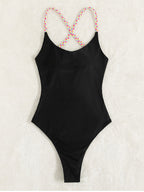 Damen Sportlicher einteiliger Badeanzug mit stylischen geflochtenen Trägern R&B