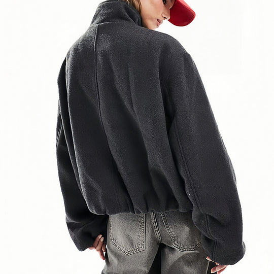 Damen Oversized Fleecejacke mit hohem Kragen und Reißverschluss R&B