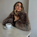 Damen Kunstpelzjacke mit voluminösen Ärmeln R&B