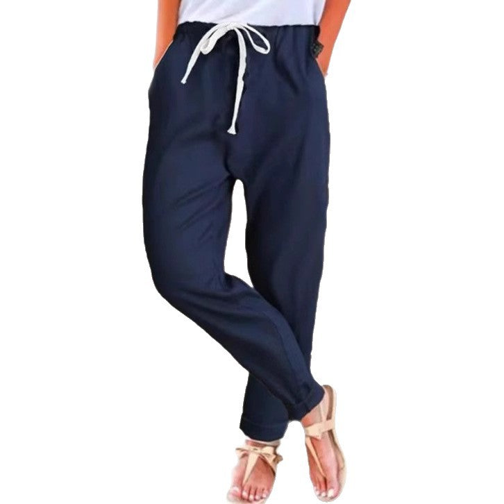 Damen nan leichte Leinenmix-Hose mit elastischem Bund, Kordelzug und konischer Knöchelpartie R&B