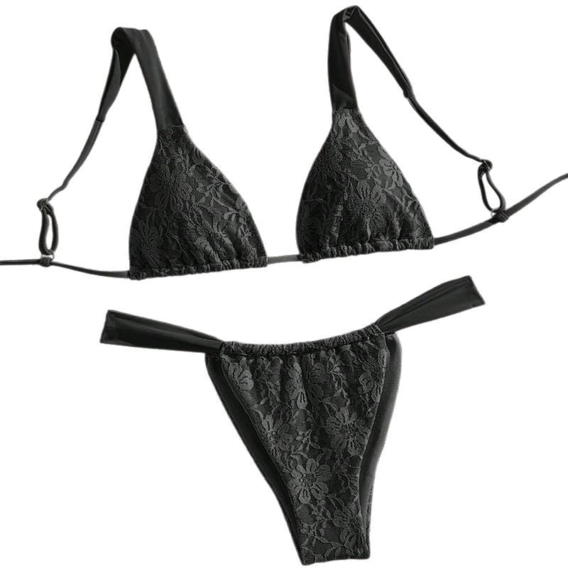 Damen Triangel-Bikini mit floralem Spandex-Muster und verstellbaren Trägern R&B