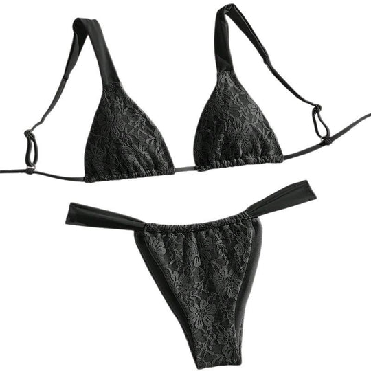 Damen Triangel-Bikini mit floralem Spandex-Muster und verstellbaren Trägern R&B