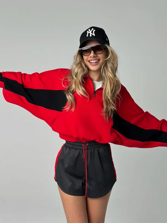 Damen sportliches Freizeit-Set mit lässigem Schnitt und Kontraststreifen R&B