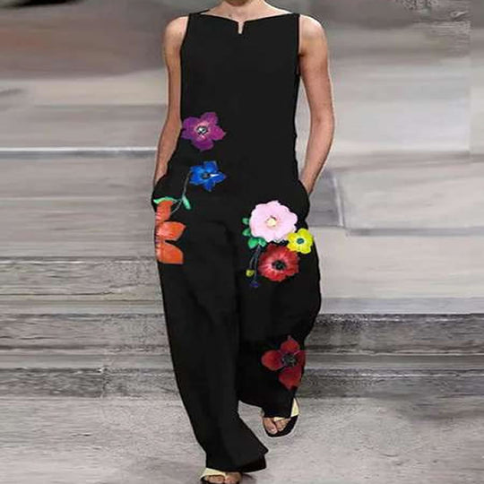 Damen Eleganter Jumpsuit mit farbenfrohen Blumenstickereien R&B