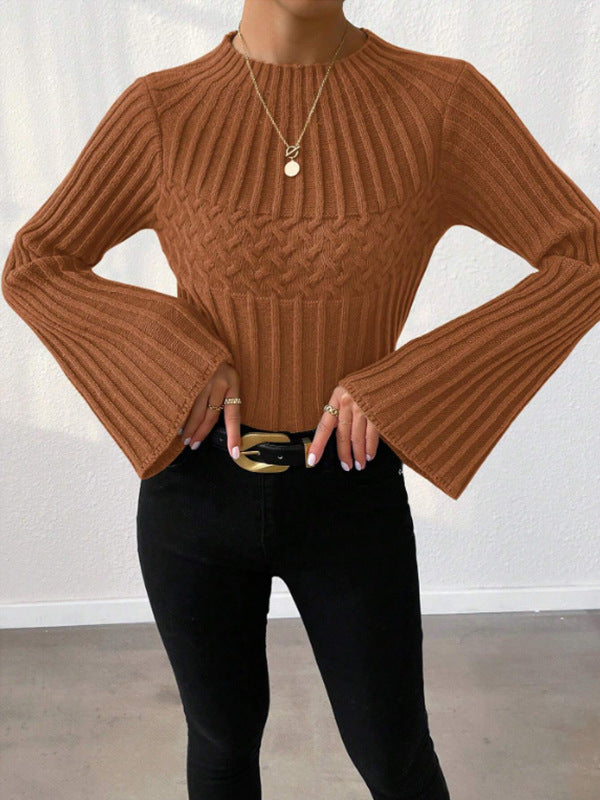 Damen Strickpullover mit weitem Ärmel und Zopfmuster R&B