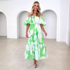 Damen Maxikleid mit schulterfreiem Schnitt und luftigen Puffärmeln R&B