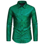 Herren schimmerndes Langarmhemd mit Fischschuppen-Design R&B