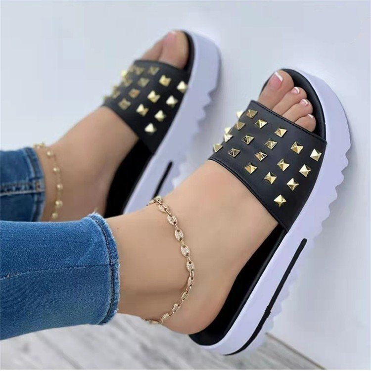 Damen nan Nieten-Pantolette mit gepolstertem Komfortfußbett und profiliertem Flatform-Absatz R&B