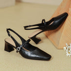 Damen Slingback-Pumps mit elegantem Blockabsatz und verziertem Riemen