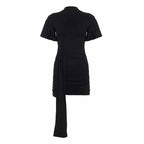Damen körperbetontes Minikleid mit Raffungen und langen Drapierungen R&B