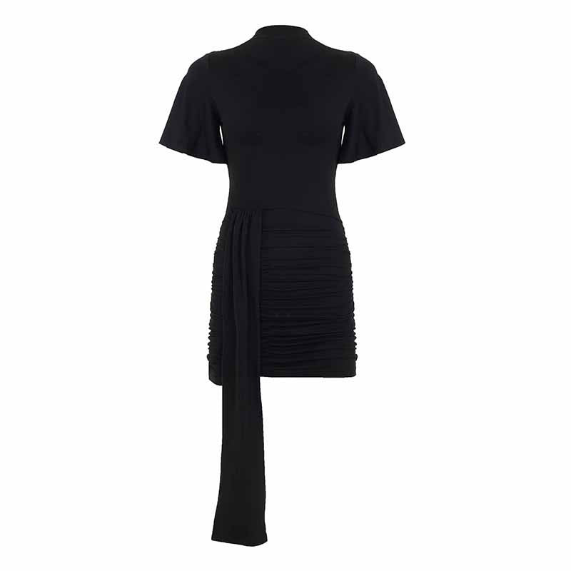 Damen körperbetontes Minikleid mit Raffungen und langen Drapierungen R&B
