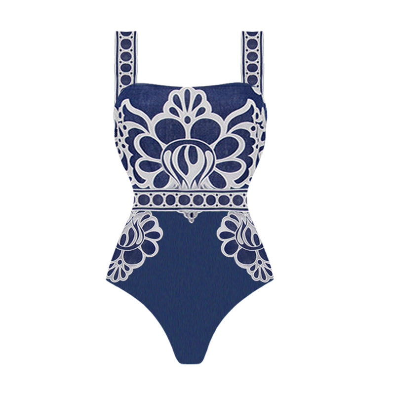 Damen eleganter einteiliger Badeanzug mit aufwendiger Spitzenverzierung R&B