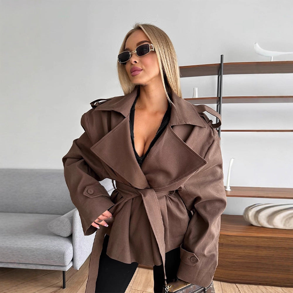 Damen modische Trenchjacke mit weitem Schnitt und Bindeband R&B
