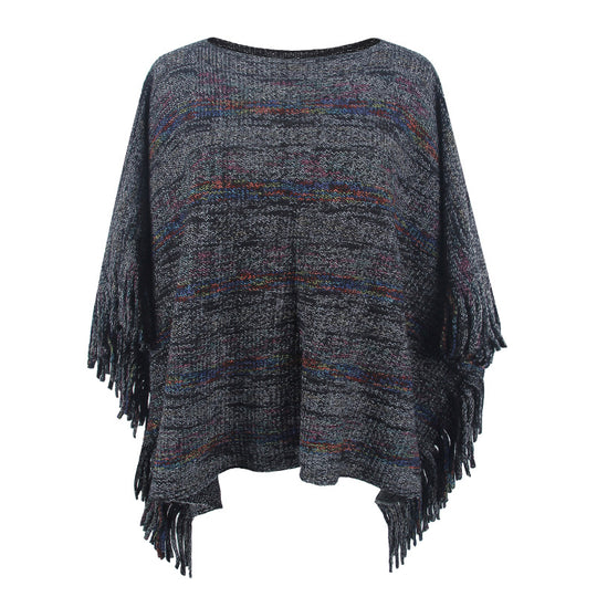 Damen kuscheliger Poncho mit fransigen Details R&B