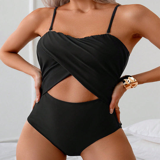 Damen Einteiliger Badeanzug mit modischem Wickel-Design R&B