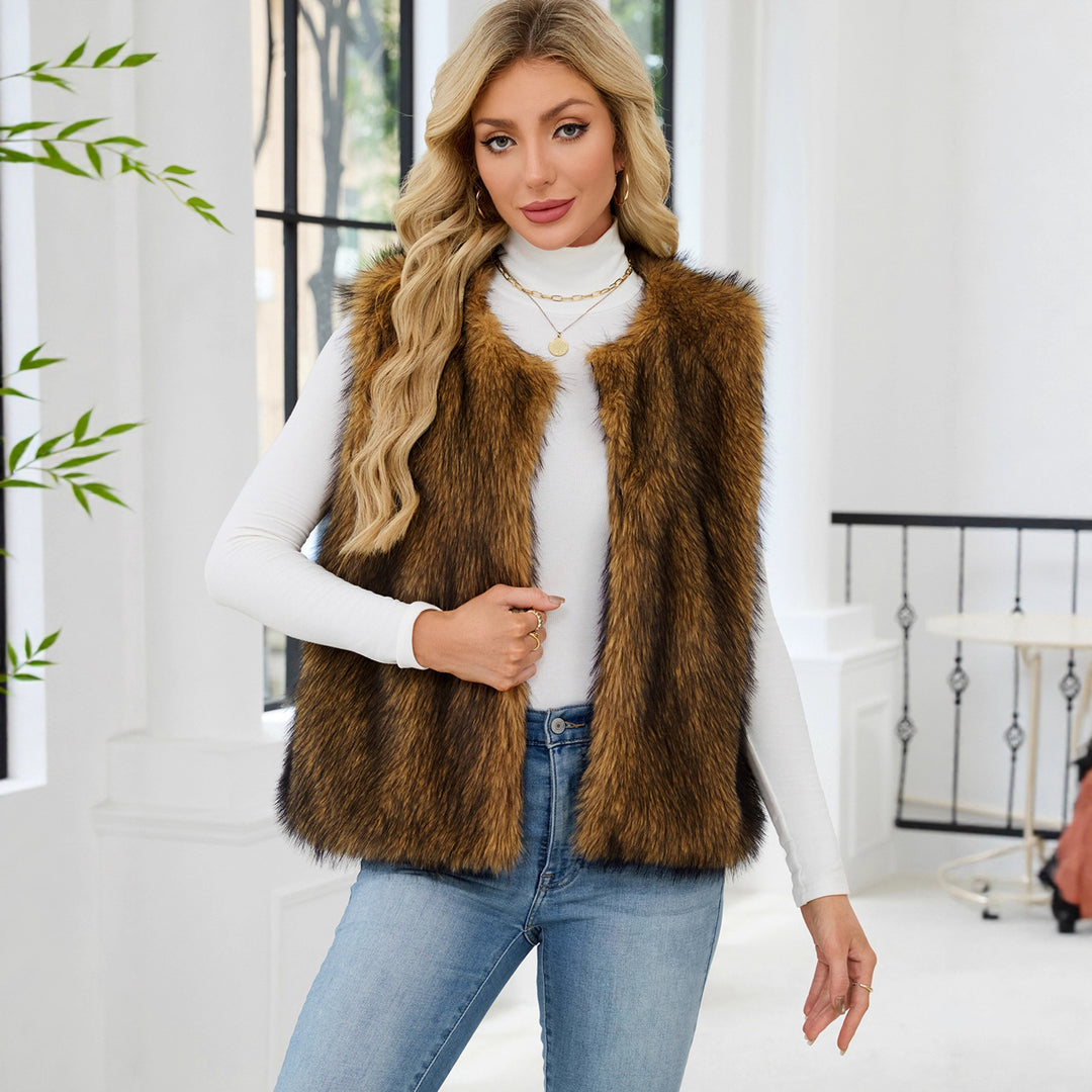 Damen Flauschige Kunstpelzweste mit voluminösem Kragen R&B