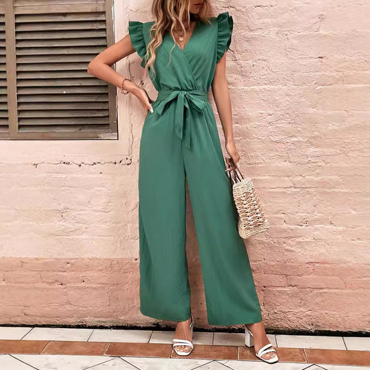 Damen Eleganter Jumpsuit mit Taillengürtel und Rüschendetails R&B