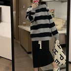 Damen lässiger Strickpullover mit breiten Streifen und gemütlichem Oversized-Schnitt