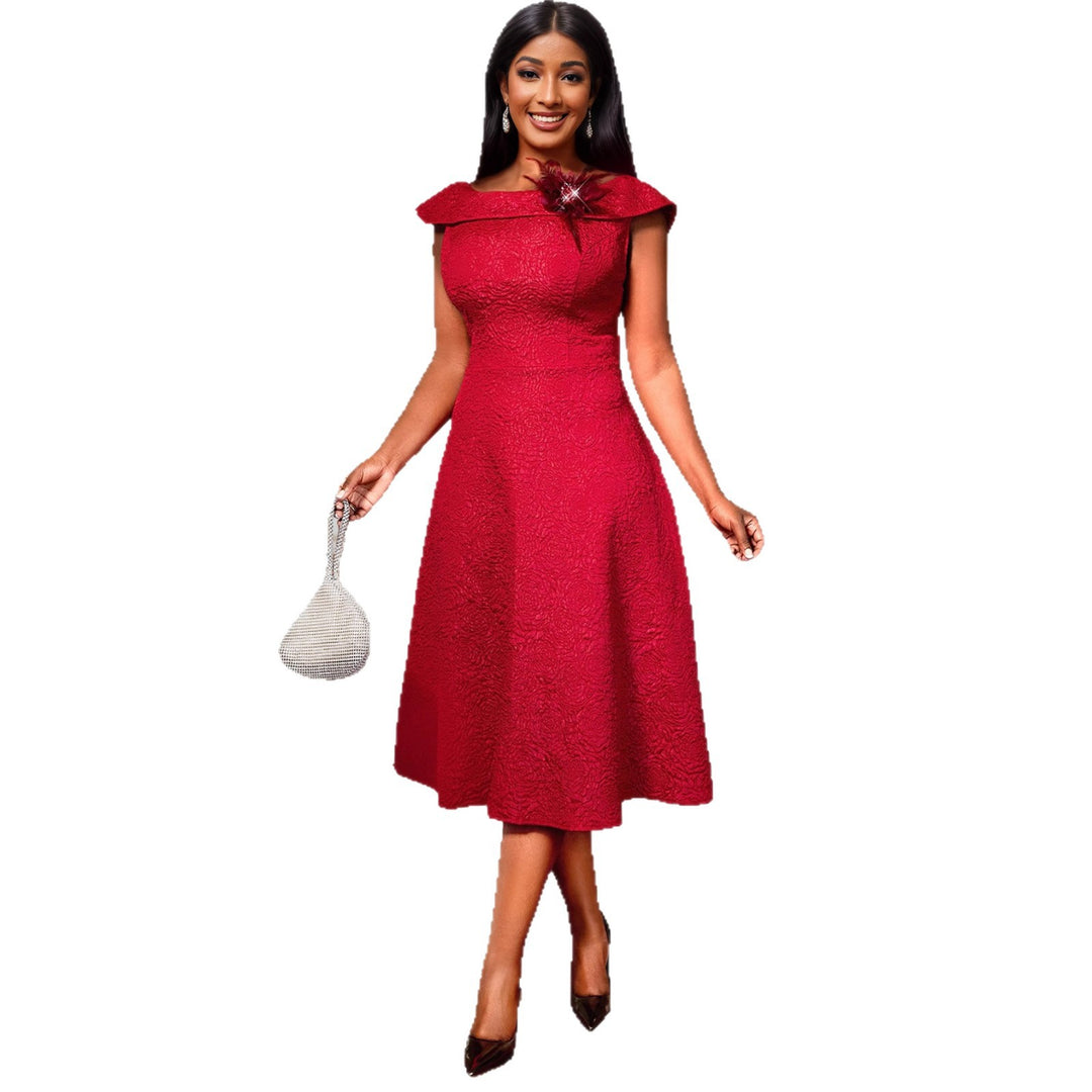 Damen A-Linien Abendkleid mit dekorativem Off-Shoulder-Ausschnitt R&B