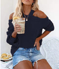 Damen Cooles Off-Shoulder Strickpullover mit weit geschnittenen Ärmeln R&B
