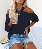 Damen Cooles Off-Shoulder Strickpullover mit weit geschnittenen Ärmeln R&B
