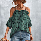 Damen Off-Shoulder Bluse mit verspieltem Punktemuster und luftigen Puffärmeln R&B