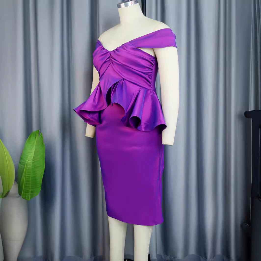 Damen Elegantes Abendkleid mit schulterfreiem Design und voluminösen Rüschen R&B