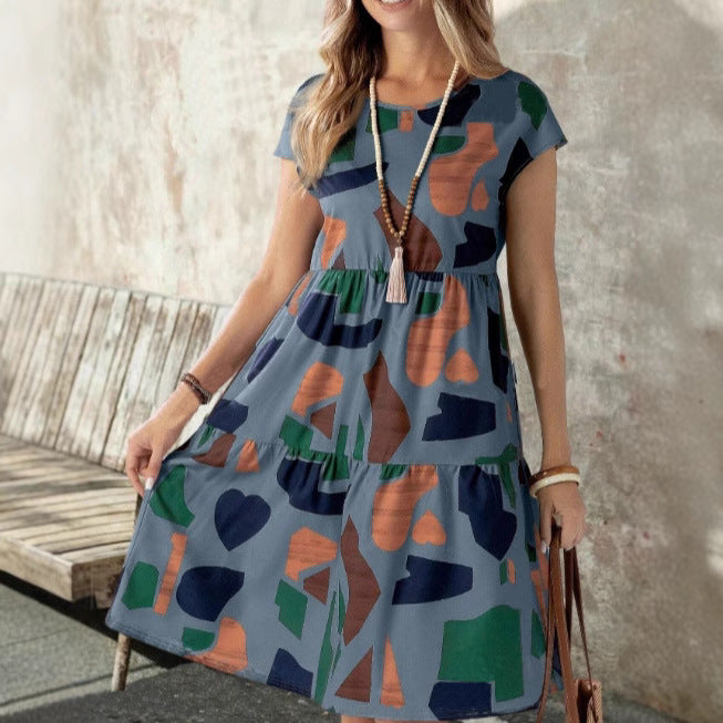 Damen Midikleid mit grafischem Muster und Schlaufenärmel R&B