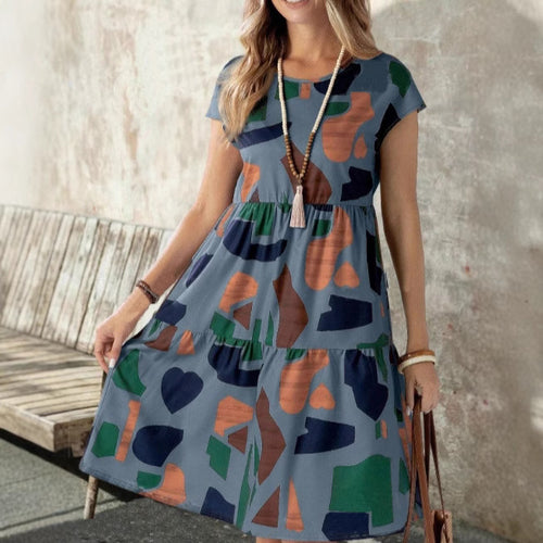 Damen Midikleid mit grafischem Muster und Schlaufenärmel R&B