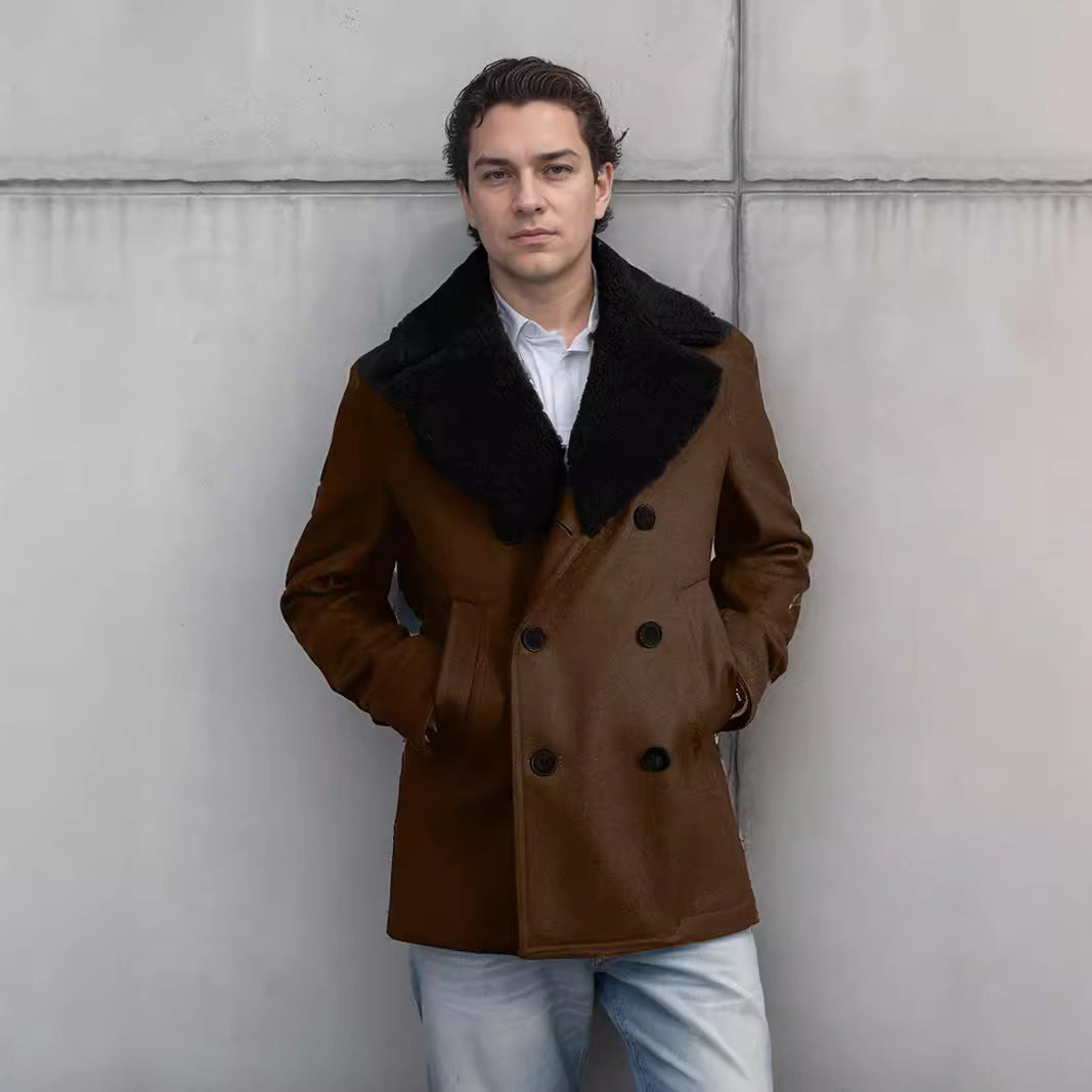 Herren Wollmantel mit kontrastierendem Kragen R&B