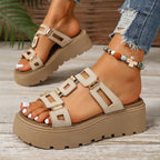 Damen Trendige Plateausandalen mit offenen Riemen und dekorativen Schnallen R&B