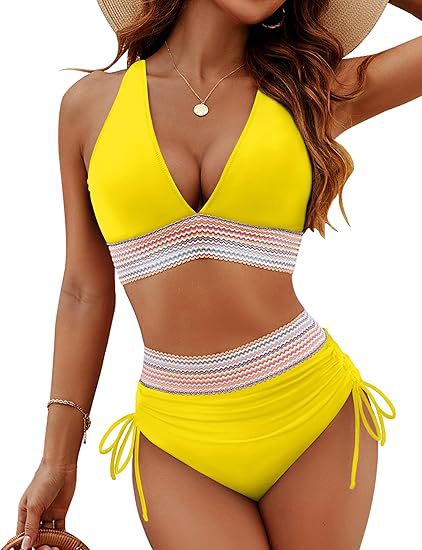 Damen Hochgeschnittener Bikini mit breitem elastischem Bund und dekorativen Zierdetails R&B
