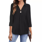 Damen Langarm Bluse mit elegantem V-Ausschnitt und dekorativen Falten R&B