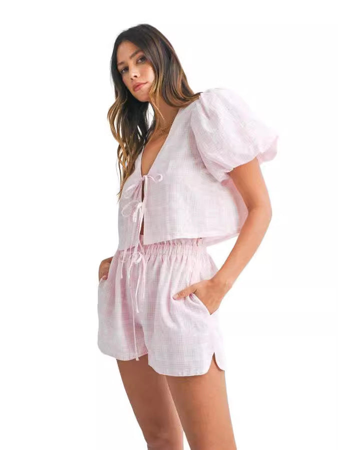 Damen-Set mit gepufften Ärmeln und verstellbarem Kordelzug R&B