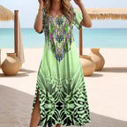 Damen Maxikleid mit auffälligem Paillettenbesatz und floralem Muster R&B